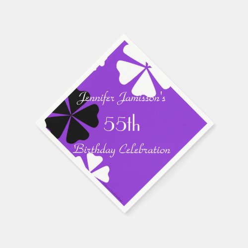 Purple Floral Minimalist 55th Birthday Party Paper Napkins