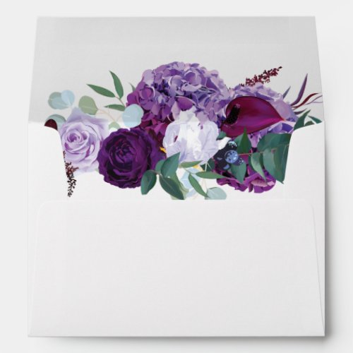 Purple Floral Modern Bloom Wedding Envelope