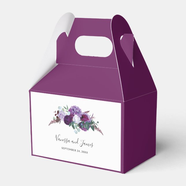 Purple Floral Modern Elegant Wedding Favor Boxes (Front Side)