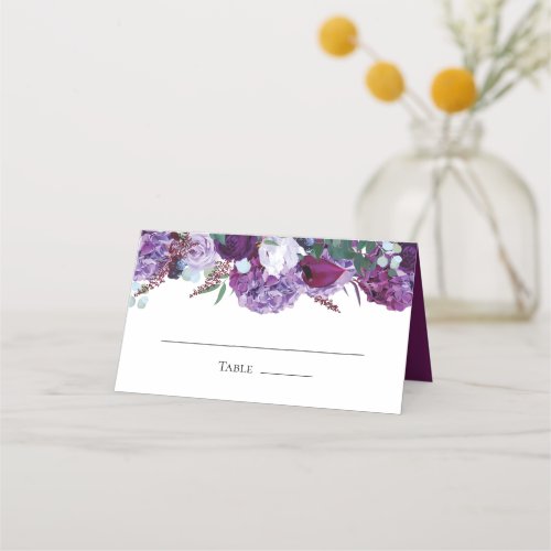 Purple Floral Modern Elegant Wedding Place Card