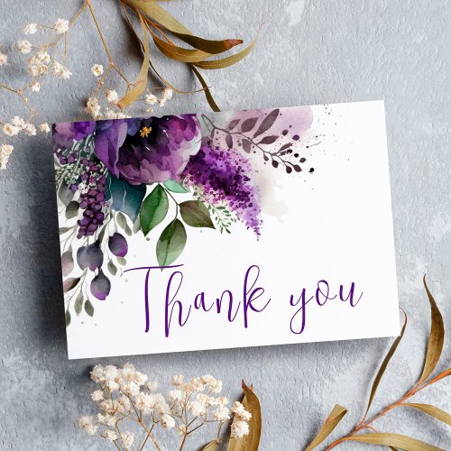 Purple Floral Modern Elegant Wedding Thank You Postcard