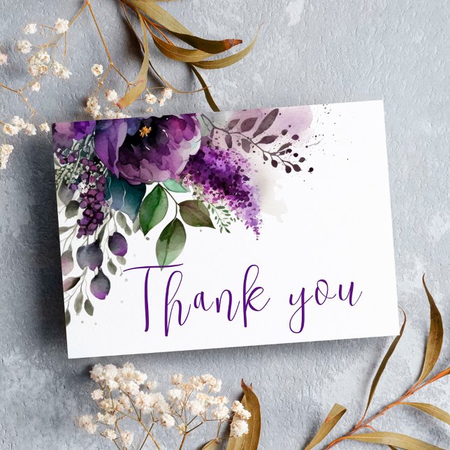 Purple Floral Modern Elegant Wedding Thank You Postcard (Creator Uploaded)