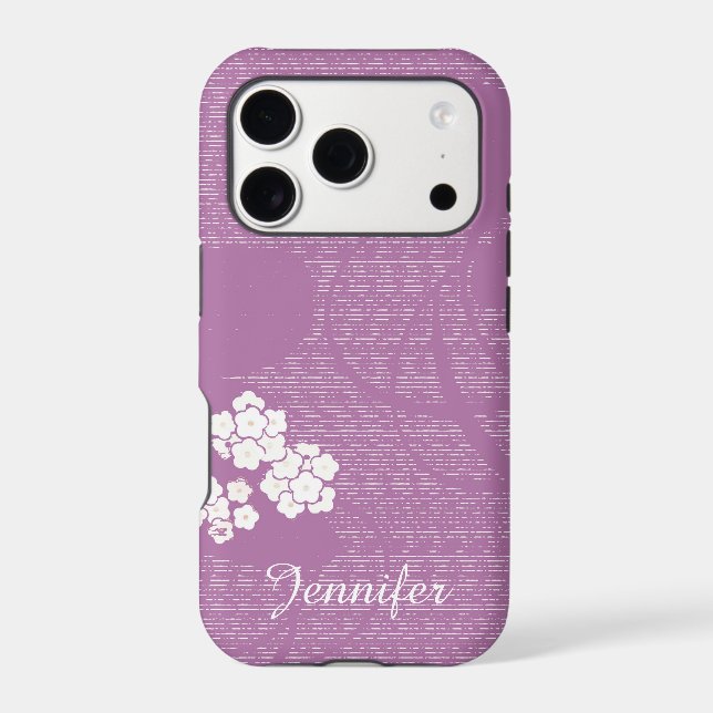 Purple Floral Modern, Name, Case-Mate iPhone Case (Back)