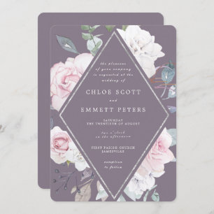 Purple Floral Modern Waterolor Wedding Invitation