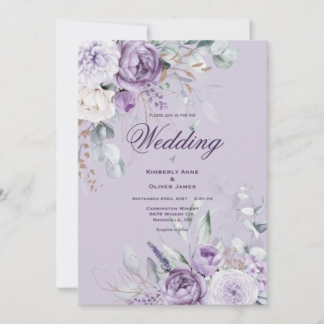 Purple Floral Modern Wedding Invitation (Front)