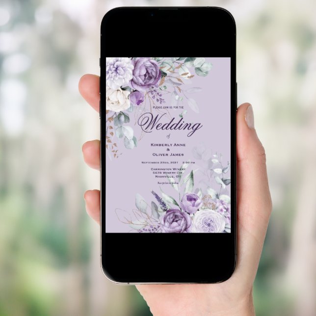 Purple Floral Modern Wedding Invitation (Front Digital)