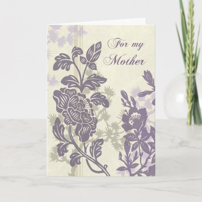 Purple Floral Mom  Wedding Day Thank You Card (Front)