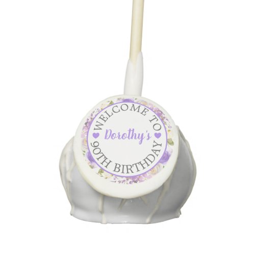 Purple Floral Monogram 90th Birthday Cake Pops