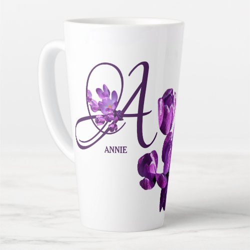 Purple floral monogram Annie name customizable hot Latte Mug
