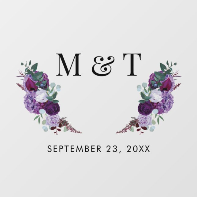 Purple Floral Monogram Botanical Wedding Floor Decals (Front)