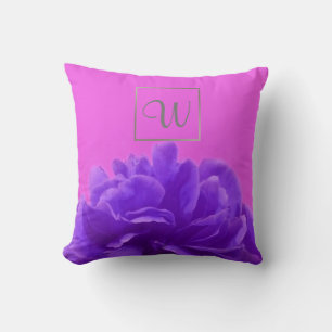 Purple Floral Monogram Initial Throw Pillow