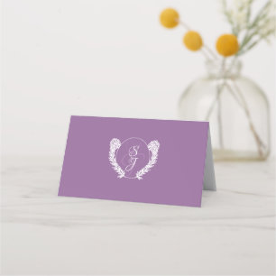 Purple Floral Monogram Lavender Elegant Wedding Place Card