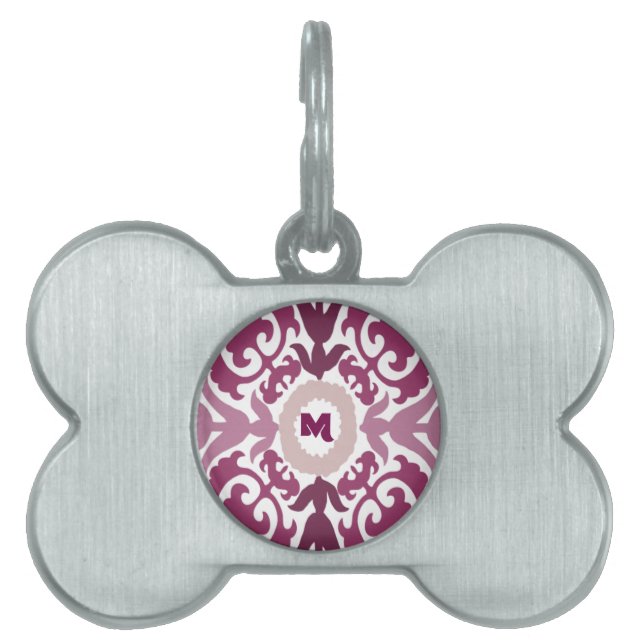 Purple Floral Monogram Pet ID Tag (Front)