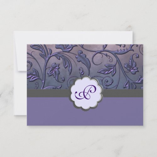 Purple Floral Monogram Response Card Announcements