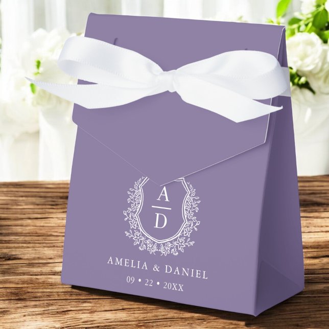 Purple Floral Monogram Wedding Crest Modern Favor Boxes (Creator Uploaded)