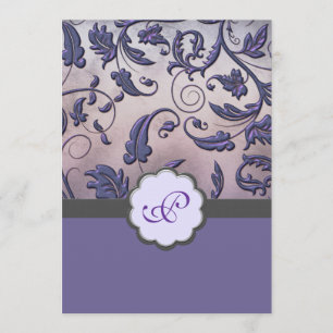 Purple Floral Monogram Wedding Invite Full Border