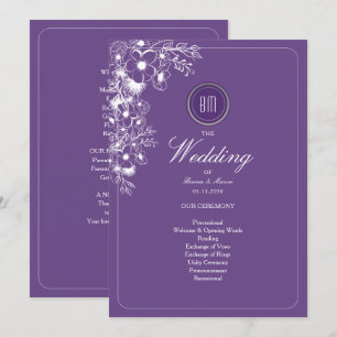 Purple Floral Monogram Wedding Program