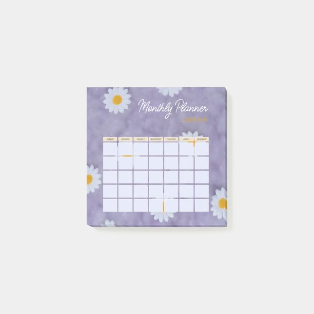 Purple Floral  Monthly Planner Calendar 2025 Post-it Notes (Front)