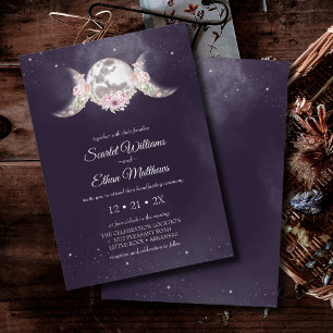 Purple Floral Moon Phases Mystical Handfasting Invitation
