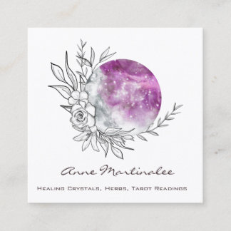 Purple Floral Moon Square Business Card