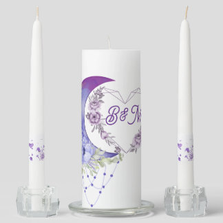 Purple Floral Moon Wedding Unity Candle Set