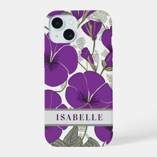 Purple Floral Morning Glory September Birth Flower iPhone 15 Case