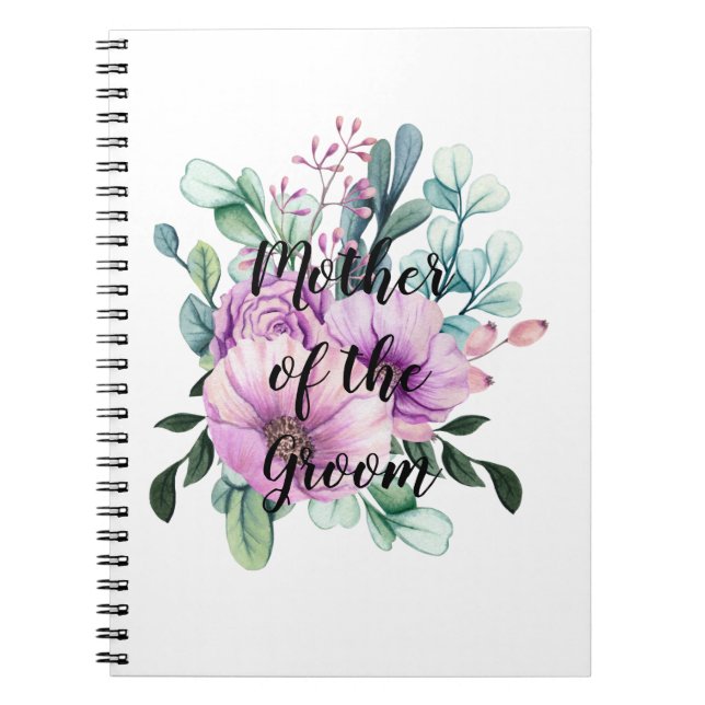 Purple Floral MOTHER of the GROOM Wedding Bridal Notebook (Front)