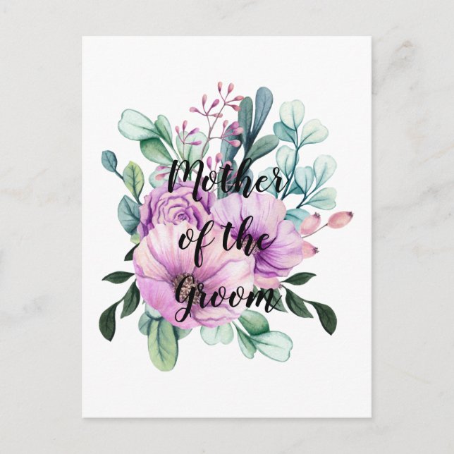 Purple Floral MOTHER of the GROOM Wedding Bridal Postcard (Front)