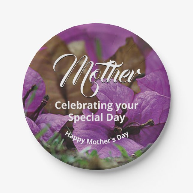 Purple Floral MOTHER'S DAY BIRTHDAY Celebration Paper Plates (Front)