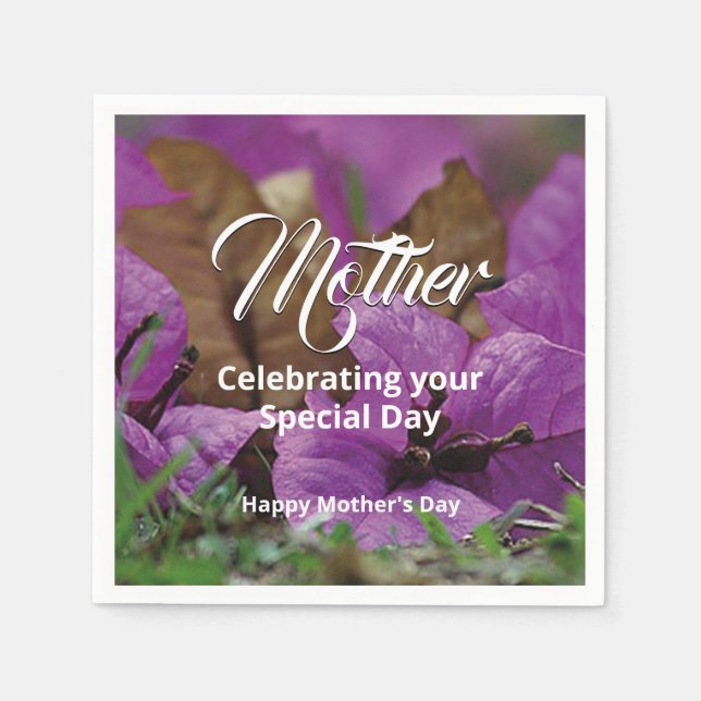 Purple Floral MOTHER'S DAY BIRTHDAY Party Paper Napkins (Front)