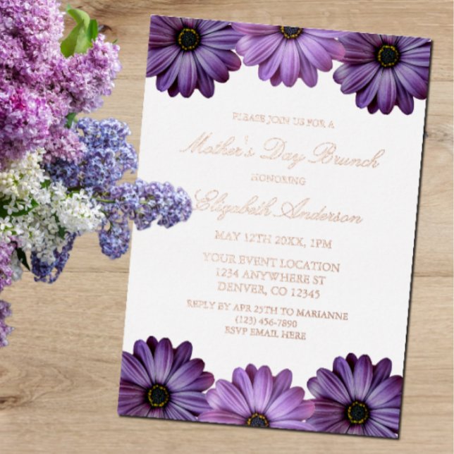 Purple Floral Mother's Day Brunch Foil Invitation (Creator Uploaded)