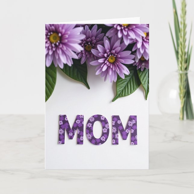 Purple Floral Mothers Day Mom Card (Front)
