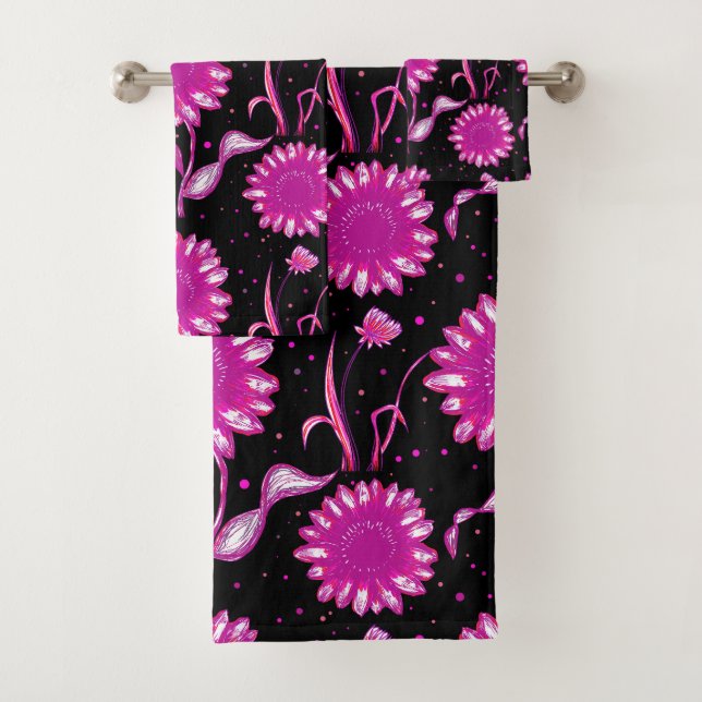 Purple Floral Motif Towel Set (Insitu)