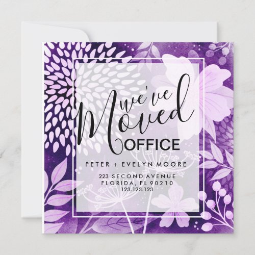 Purple floral moved office business announcement 
