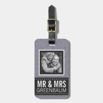 Purple Floral  Mr And Mrs Personalized Photo Luggage Tag by PartyHearty at Zazzle