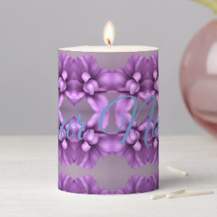Purple Floral NAME Gift - Customizable Flower Pillar Candle