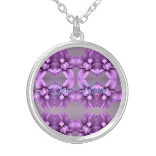Purple Floral NAME Gift - Customizable Flower Silver Plated Necklace