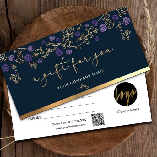 Purple Floral Navy And Gold Add Logo Gift Card
