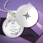Purple Floral Necklace With Love Quote Custom Name<br><div class="desc">Embrace the charm of our sterling silver round locket necklace, a piece that's both a fashion statement and a personal keepsake. Adorned with purple floral accents and the touching quote, "To the world you are one person, but to me, you are the world, " it's customizable with your name for...</div>