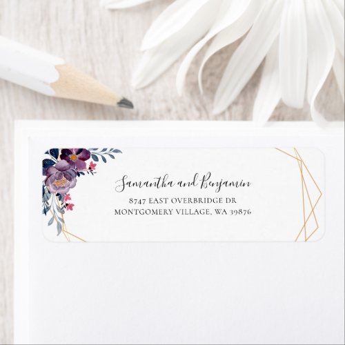 Purple Floral Newlywed Couple Return Address Label