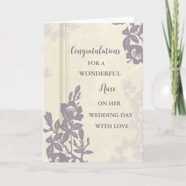Purple Floral Niece Wedding Day  Card (Front)
