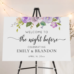 Purple Floral Night Before Wedding Welcome Foam Board