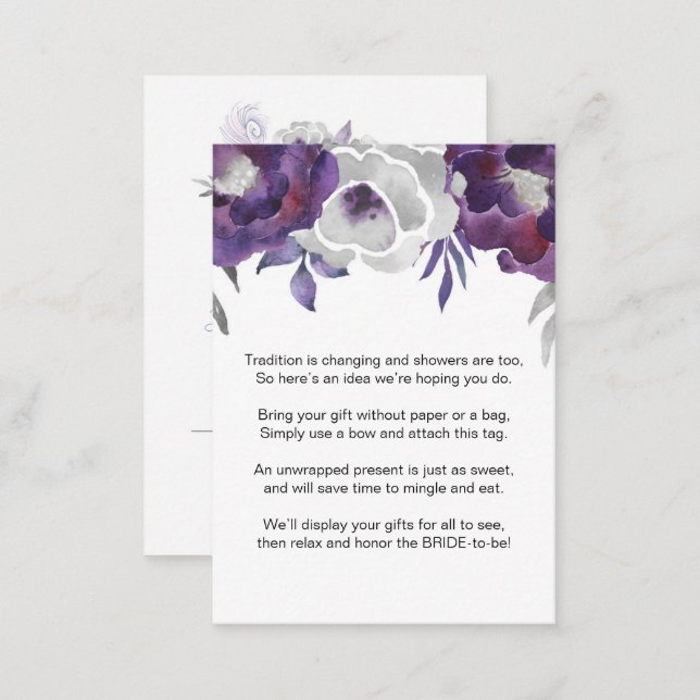 Purple Floral No Wrap Shower request tag 3963 Enclosure Card (Front/Back)