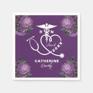 Purple Floral Nursing School Napkins