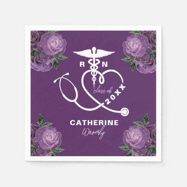 Purple Floral Nursing School Napkins (Front)