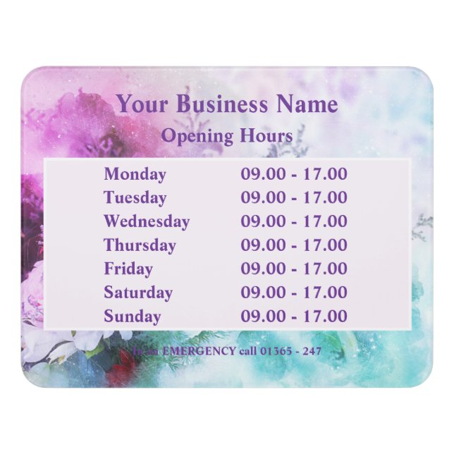 Purple floral Opening hours Sign (Contemporary Front)