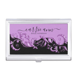 Purple Floral Ornamental Personalize Business Card Case