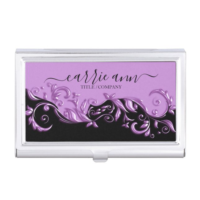 Purple Floral Ornamental | Personalize    Business Card Case (Front)