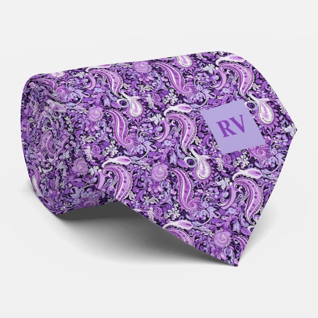 Purple Floral Paisley Neck Tie (Rolled)