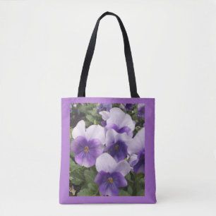Purple Floral Pansies Flowers Tote Bag